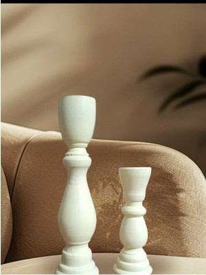 Doğal Ahşap Şamdan Krem Vintage Estetik 2'li Modern Tasarım