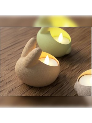 Tavşan Şeklinde Mini LED Mumluk, 3D Baskı Dekoratif Aksesuar, Şık ve Sevimli Tasarım