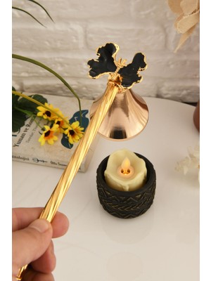 Kelebek Figürlü Metal Mum Söndürücü, Altın ve Siyah Renk Detaylar