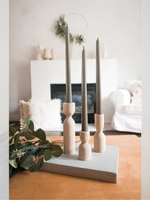 3'lü Ahşap Şamdan Mumluk Takımı, Şık ve Doğal Dekoratif Aksesuar