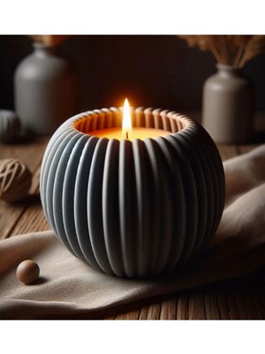 Yuvarlak Yivli Gri Mum Seti, 3'lü Modern Dekoratif Mumler