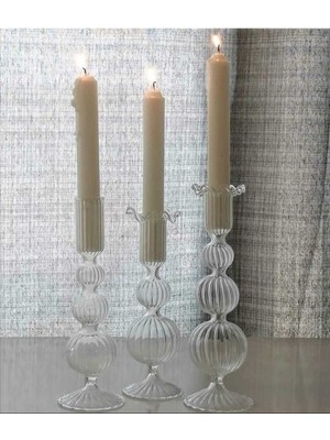 Şeffaf Cam Üfleme Mumluk Seti, Şık ve Zarif Dekoratif Aksesuarlar