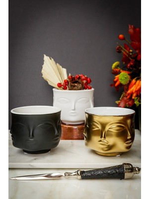 3'lü Sartiame Mumluk Takımı, Siyah Beyaz Altın Renklerde Şık Dekorasyon Şıkırığı