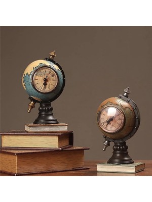 Antik Dünya Küre Masa Saati, Nostaljik ve Şık Dekoratif Süs Eşyası