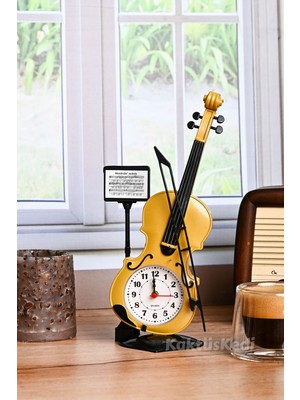 Keman Şeklinde Nota Desenli Dekoratif Masa Saati, Şık ve Fonksiyonel Hediye Seçeneği