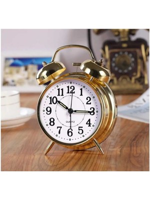 Nostaljik Görünümlü, Alarm Özellikli, Şık Masa Saati, Gold Renk