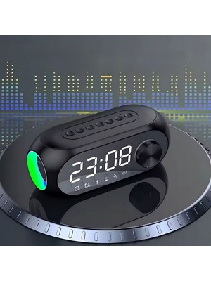 Rgb LED Dijital Saat ve Bluetooth Çok Fonksiyonlu Hoparlör Siyah