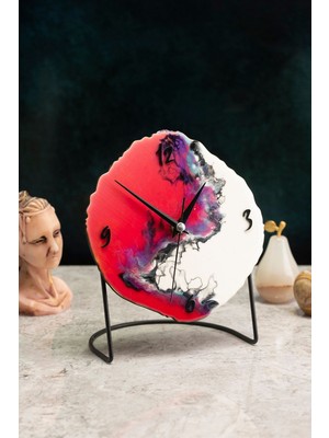 Kırmızı Beyaz Dekoratif Masa Saati 18X23CM Sessiz Mekanizma