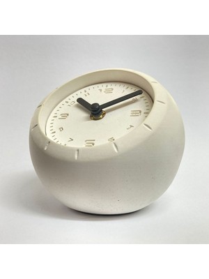 Bej Modern Elişi Beton Oval Masa Saati, Gizli Bölmeli, Şık ve Minimalist Tasarım