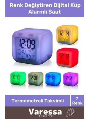 Renkli Dijital Takvimli Termometreli Çok Fonksiyonlu Masa Saati