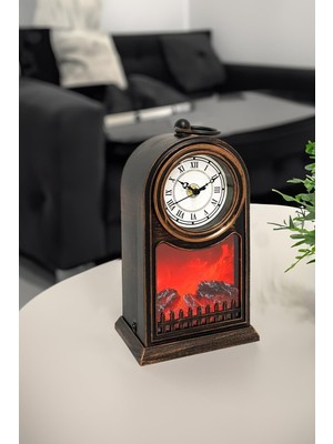 Şömine Efektli 26 cm Dekor Masa Saati, Siyah, Şık ve Modern Tasarım