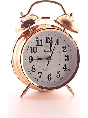 Büyük Boy Bronz Vintage Işıklı Saniyeli Çalar Masa Saati, Nostaljik ve Şık Tasarım