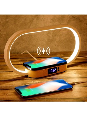 Şarjlı LED Işıklı Masa Lambası, Alüminyum ve Masif Ahşap Tasarım