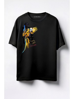 Merch&ice Lets Your Dream Baskılı Unisex Oversize T-Shirt Siyah