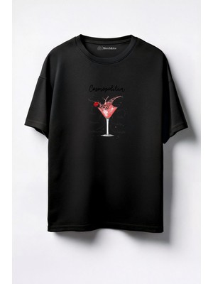 Merch&ice Tarifli Cosmopolitan Baskılı Unisex Oversize T-Shirt Siyah