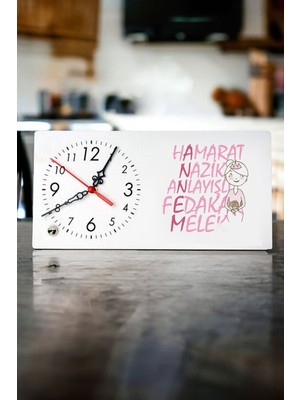 Özel Tasarım Ahşap Masa Saati, Beyaz Renk, Zarif ve Şık Hediye Seçeneği