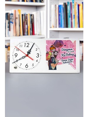 Şanslı Babaya Özel Beyaz Dekoratif Masa Saati