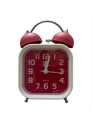 Kare Dekoratif Çalar Saat, Işıklı, Sessiz, Çift Çan, Alarmlı, Kırmızı