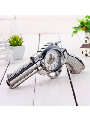 Retro Tabanca Şeklinde Çalar Saat, Metalik Gümüş Masa Saati ve Dekor Süsü