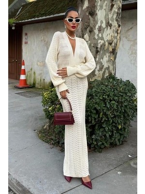 Modavera Laura Derin Dekolte Kroşe Elbise 2712-0025