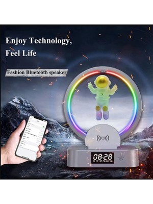 Çok Fonksiyonlu Kablosuz Şarj Standı, Çalar Saat, Hoparlör, Rgb, Siyah