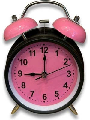 Büyük Boy Nostaljik Pembe Metal Işıklı Çanlı Saat