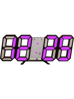 3D LED Dijital Saat, Termometre ve Takvim Özellikli, Masa ve Duvar Kullanımı, Pembe