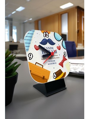 Baba Için Babalar Günü Temalı Şık Kare Masa Saati, Hediye Seçeneği