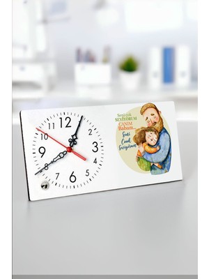 Sevgili Babama Özel Yazılı Dekoratif Masa Saati, Beyaz Renkli Hediye