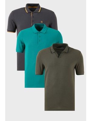 Buratti Pamuklu Regular Fit 3'lü Paket Polo Yaka T Shirt Erkek Polo Yaka T Shirt 59029641827S3