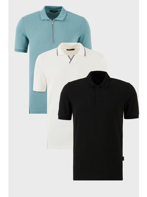 Buratti Pamuklu Regular Fit 3'lü Paket Polo Yaka T Shirt Erkek Polo Yaka T Shirt 59029641527S3