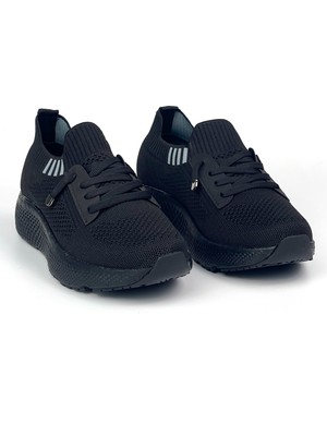 Kadın Siyah Çok Hafif Triko Günlük Rahat Ortopedik Terletmeyen Spor Sneaker Ayakkabı