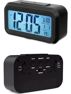 Yüksek Çözünürlüklü Dijital Pilli Masaüstü Saat, Gece Işıklı ve Çalar Özellikli Siyah