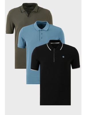Buratti Pamuklu Regular Fit 3'lü Paket Polo Yaka T Shirt Erkek Polo Yaka T Shirt 59029641827S3