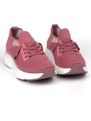 Kadın Gül Kurusu Çok Hafif Triko Günlük Rahat Ortopedik Terletmeyen Spor Sneaker Ayakkabı