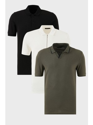 Buratti Pamuklu Regular Fit 3'lü Paket Polo Yaka T Shirt Erkek Polo Yaka T Shirt 59029641527S3