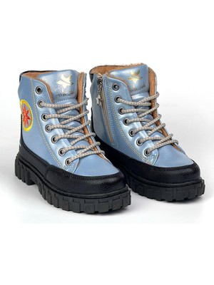 Kız Çocuk Mavi Siyah Içi Kürklü Termo Taban Suya Soğuğa Dayanıklı Günlük Rahat Bot