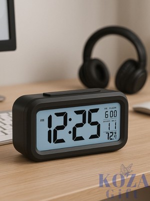LCD Işıklı Sensörlü Dijital Masa Saati ve Termometreli Alarmlı Pil ile Kolay Zaman Yönetimi