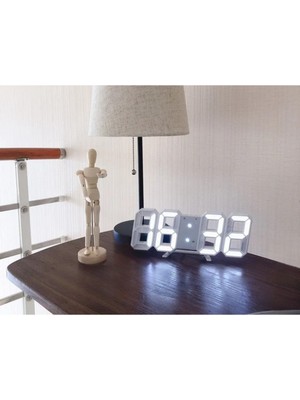 3D LED Dijital Saat Uzay Tasarım Dekoratif USB Pil Beyaz