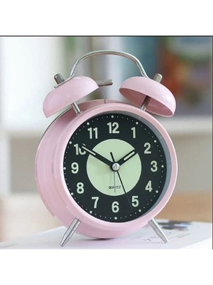 Pembe Fosforlu ve Işıklı Nostaljik Masa Saati, Ev ve Ofis Kullanımı Için Ideal