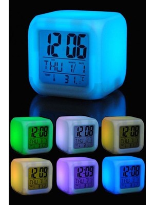Renkli Dijital Küp Saat, Takvim, Alarmlı, Gece Lambası, Ofis ve Ev Kullanımı