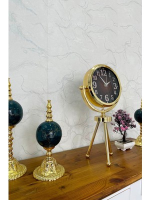 Altın Renkli 45X26 cm Mini Metal Masa Saati, Şık ve Kullanışlı Hediye Seçeneği