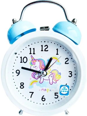 Yuvarlak Boynuzlu At Temalı Büyük Boy Masa Saati, Mavi