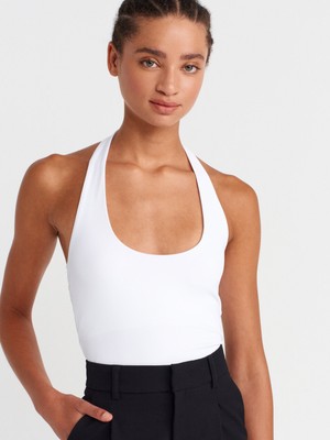 Dilvin 31753 Beyaz Halter Yaka Top Kolsuz Kadın Günlük Ürün %93 Naylon %7 Elastan