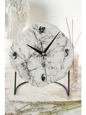 Mermer Görünümlü Dekoratif Masa Saati, Sessiz Mekanizma, 18X23CM