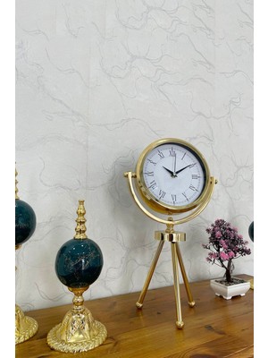 Altın Renkli Mini Tripod Masa Saati, Şık ve Kullanışlı Dekoratif Ürün