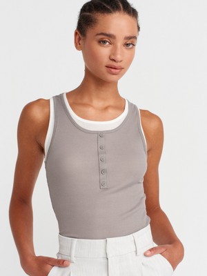 21102 Çift Katlı Düğmeli Top-Gri