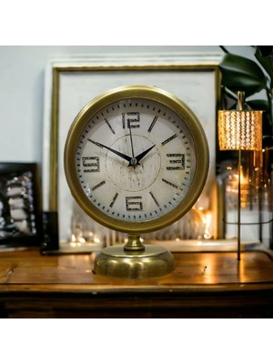 Şık Gold Metal Masa Saati, 25X20 Cm, Ofis ve Otel Dekorasyonu Için Ideal