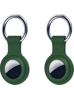 Airtag Anahtarlıklı Silikon Kılıf A010 Darbeye Dayanıklı Kaybolmaya Karşı Tam Koruma Kolay Tak Çıkar Apple Airtag ile Uyumlu Koruyucu Anahtarlık Haki 2'li Paket
