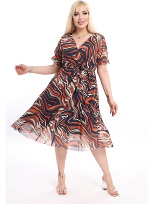 Kruvaze Yaka Büyük Beden Yazlık Elbise 42A-2374